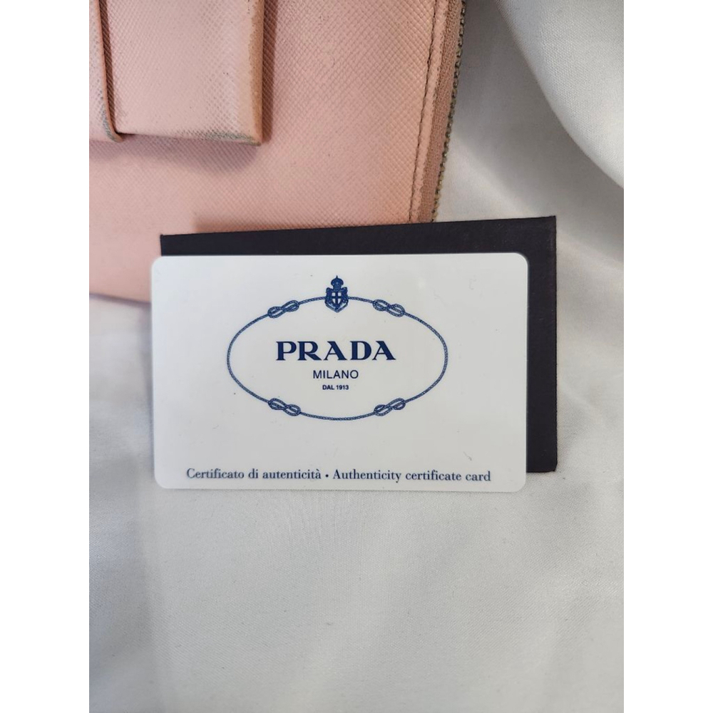 Prada Pink Saffiano Bow Zip Around Wallet COA - Picture 3 of 9